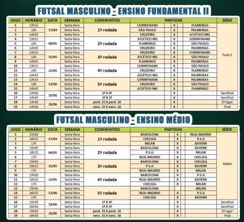 Tabela Jogos Interclasse OBJETIVO